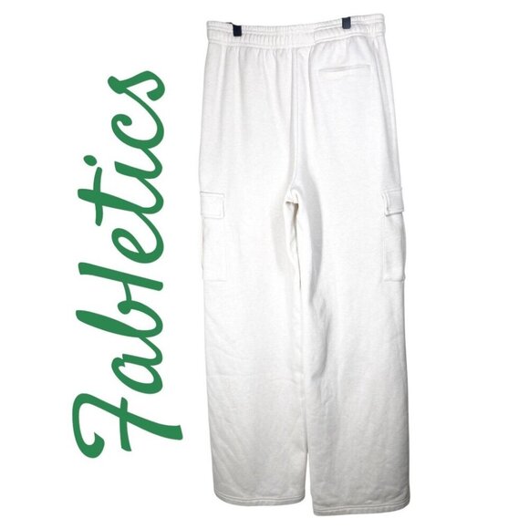 FABLETICS COZY FLEECE WIDE LEG CARGO SWEATPANTS IVORY CREAM, SIZE MEDIUM - Picture 11 of 13